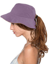 Load image into Gallery viewer, CC Solid Color Reversible Ponytail Bucket Hat Violet/Mustard As Shown