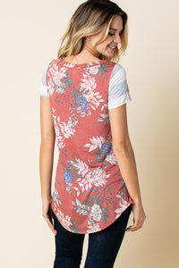 FLORAL TEE STRIPED ARM RUST -FINAL SALE