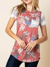 Load image into Gallery viewer, FLORAL TEE STRIPED ARM RUST -FINAL SALE