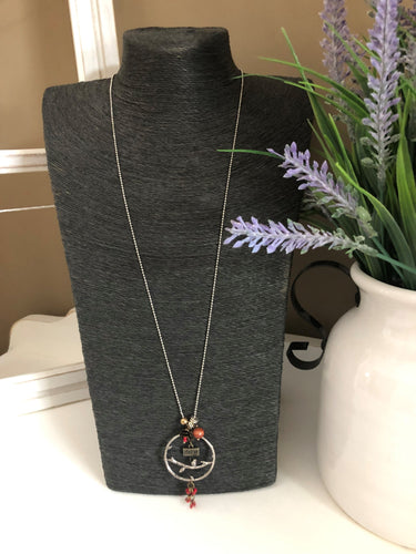 Vintage Inspired Silver Tone Necklace Bird/ Beads