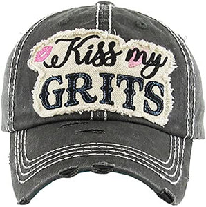 VINTAGE BALL CAP "KISS MY GRITS" BLACK