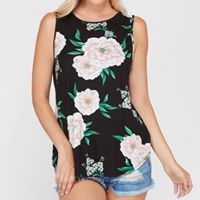 CRISS CROSS BACK FLORAL TANK BLACK 10042