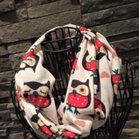 Owl Infinity Scarf Cream/Red