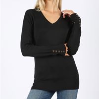 V Neck Sweater Button Detail Black Final Sale
