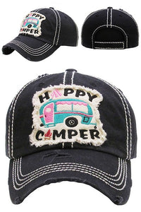 HAPPY CAMPER VINTAGE  BALL CAP BLACK Final Sale