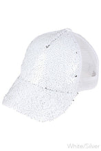 Load image into Gallery viewer, CC SEQUIN  PONYTAIL CAP WHITE/SILVER FINAL SALE