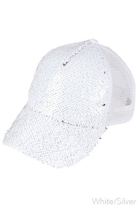 CC SEQUIN  PONYTAIL CAP WHITE/SILVER FINAL SALE