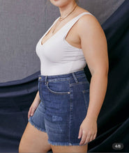 Load image into Gallery viewer, &quot;Makenna&quot; KanCan High Rise Denim Shorts Frayed Hem Med Wash Curvy Sizes