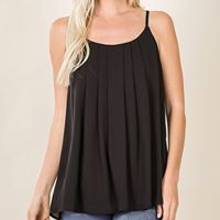Lined Pleated Cami Tank Black