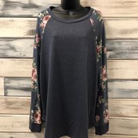 Load image into Gallery viewer, Long Sleeve Top Floral Arm Blue #10049 Plus Final Sale