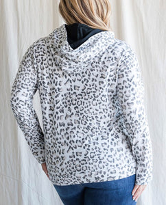 "Aria" Animal Print Double Hood Hoodie Charcoal Extended Sizes