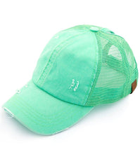 Load image into Gallery viewer, CC Distressed Ponytail Hat Bright Green Final Sale