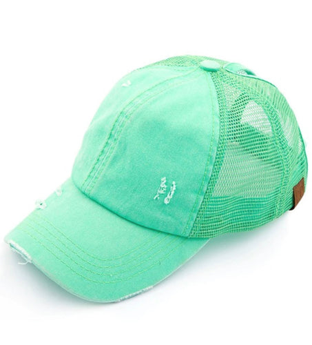 CC Distressed Ponytail Hat Bright Green Final Sale
