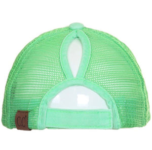 CC Distressed Ponytail Hat Bright Green Final Sale