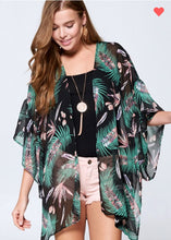 Load image into Gallery viewer, &quot;Kalani&quot; Kimono Tropical Leaf Print Black As Shown