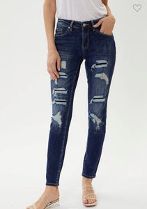 "Jazz" KanCan Distressed /Patched Mid Rise Skinny Jeans