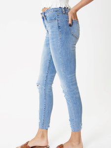"Wild Style" KanCan Distressed Skinny Jeans W/Leopard Patch Detail