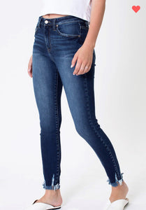 "Jayde" Dark Wash Fray Hem Ankle Skinny Jeans