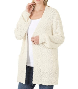 "Olivia" Popcorn Sweater W/Puff Sleeve Detail Ivory