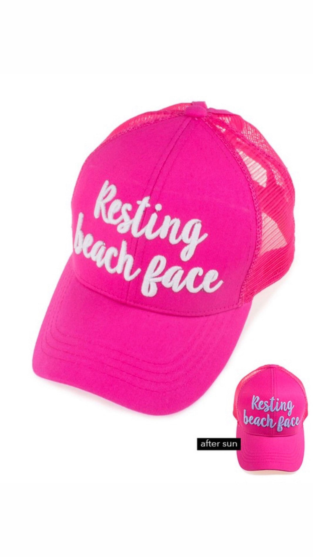 Resting Beach Face CC Ponytail Hat Hot Pink Final Sale