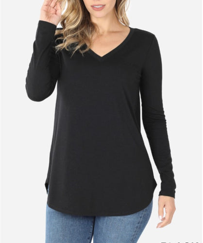 Long Sleeve V Neck Top Black