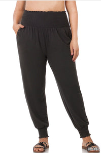 "Sophie" High Waisted Smocked Top Joggers Black Plus Size