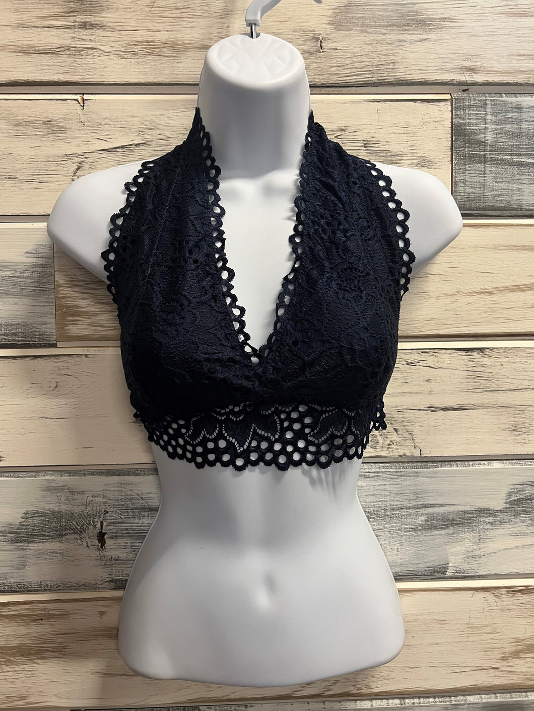 Lace Halter Style Bralette Lined Navy Blue