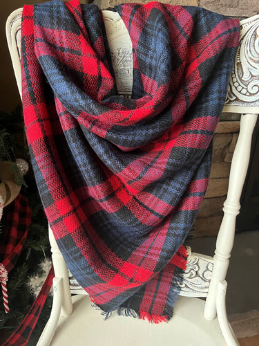 Plaid Blanket Scarf Red/Blk/Blue/ As Shown