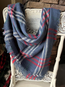 Plaid Blanket Scarf Blue//Red/Wht/Grn As Shown