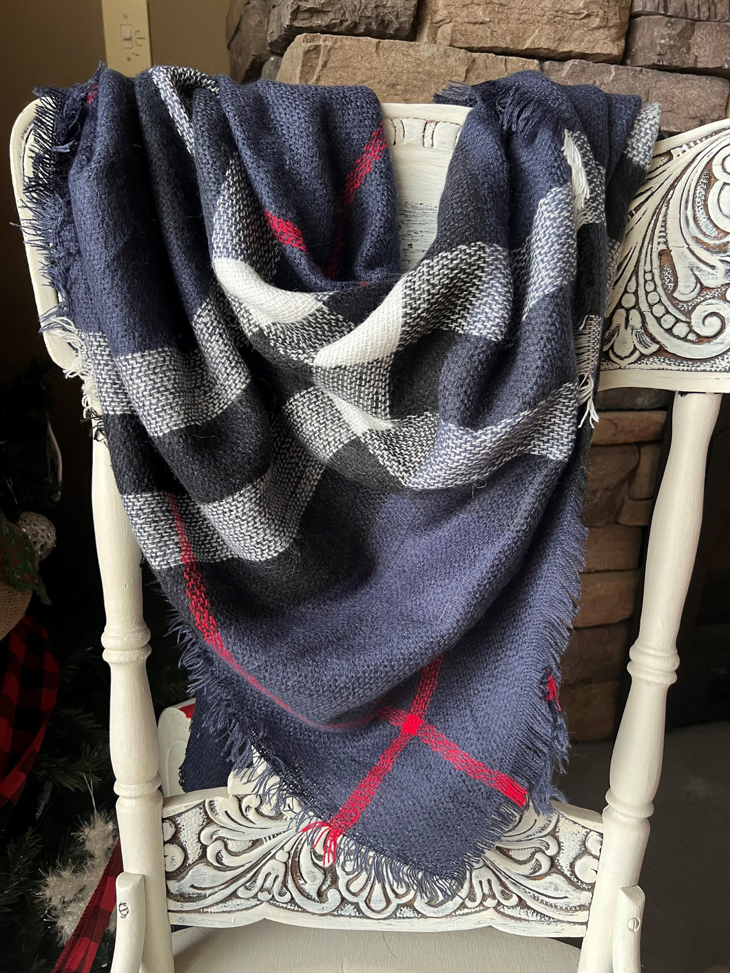 Plaid Blanket Scarf Blue/Blk/Red/Wht As Shown