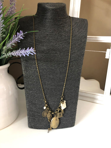 Vintage Inspired Antique Gold Lock / Key/ Locket Ast Charm Necklace
