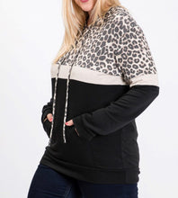 Load image into Gallery viewer, &quot;GiGi&quot; Color Block Animal Print Hoodie Black Extended Sizes