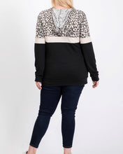 Load image into Gallery viewer, &quot;GiGi&quot; Color Block Animal Print Hoodie Black Extended Sizes