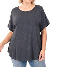 Load image into Gallery viewer, Luxe Rayon Rolled Sleeve Tee Plus Charcoal