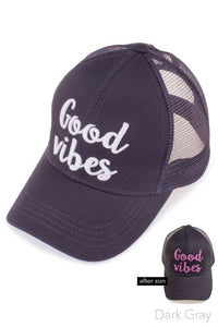 Good Vibes CC Ponytail Hat Navy Blue
