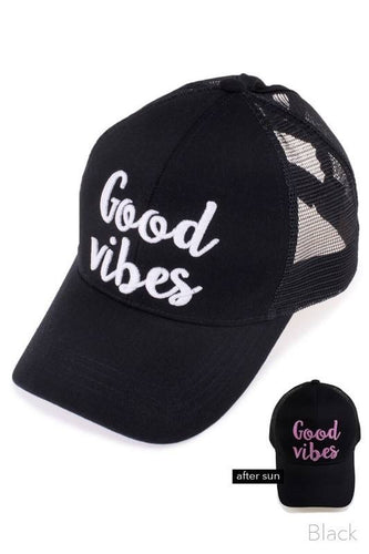Good Vibes CC Ponytail Hat Black