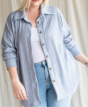 Load image into Gallery viewer, &quot;Isabella&quot; Cable Knit Button Down Top Blue Extended Sizes Final Sale