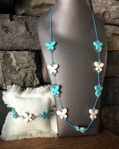Kids Butterfly Bead Necklace & Bracelets Set Cream / Tqs #1115