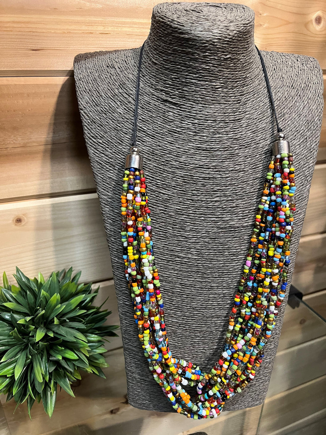 Multi Layer Twisted Bead Necklace Multicolor