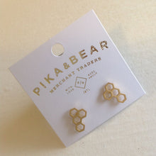 Load image into Gallery viewer, &quot;POLLEN&quot; HONEYCOMB DESIGN STUD EARRINGS GOLD