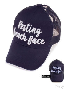 Resting Beach Face CC Ponytail Hat Navy Blue