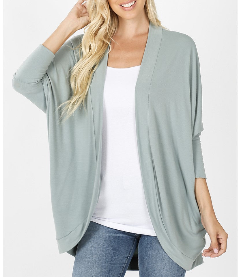 Quinn 3/4 Sleeve Cocoon Cardigan Lt Green