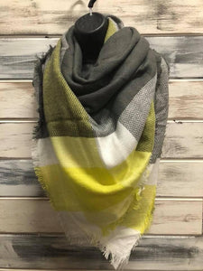 Plaid Blanket Scarf Grey/White/Yellow As Shown
