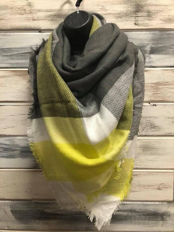 Plaid Blanket Scarf Grey/White/Yellow As Shown