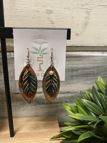 Earrings Layered Leaves Copper/Tqs  ER-103