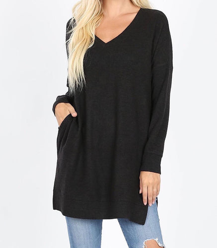 V Neck Tunic Black  Final Sale