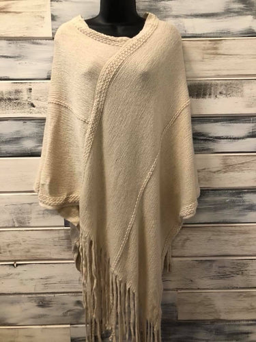 Cream Braided Detail Poncho w/fringe Bottom 27-36