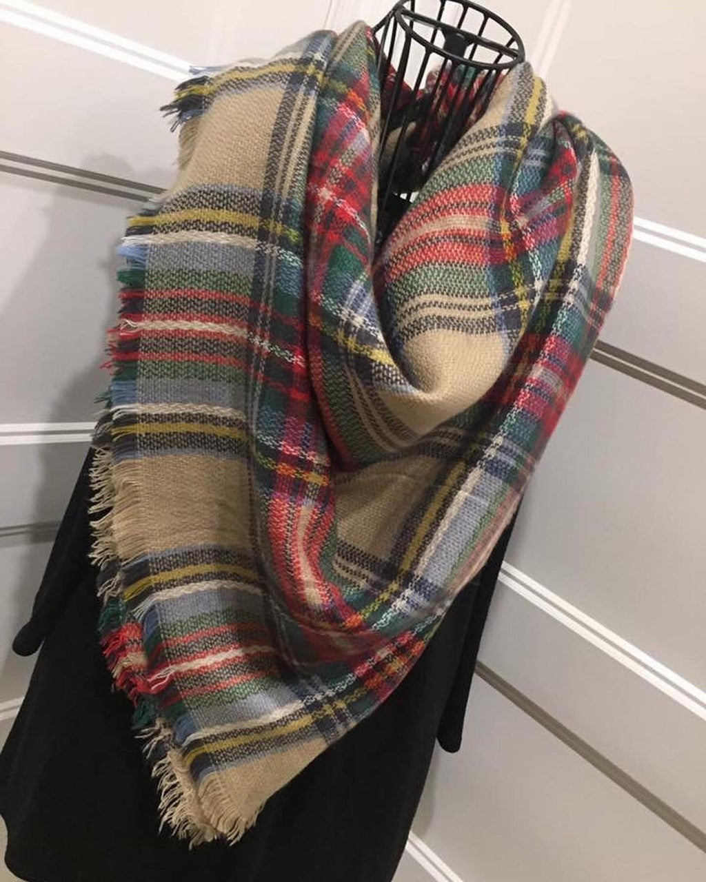 Plaid Blanket Scarf Brown Red/yellow/blue/green/white/navy As Shown