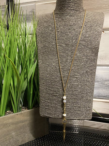 "Aertha Grey Agate" Brass Spike Pendulum Necklace Final Sale
