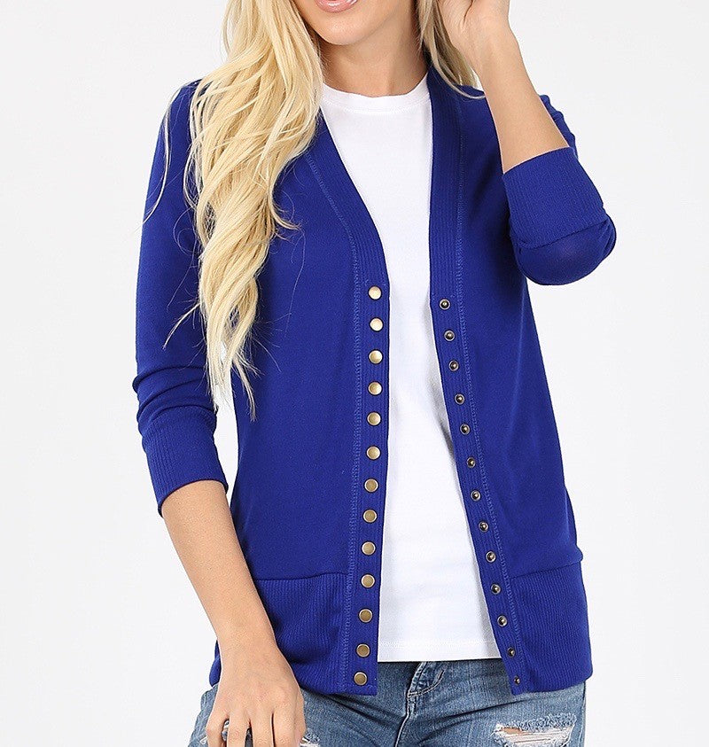 Lapel Neck Cardigan - Royal Blue - Just $3